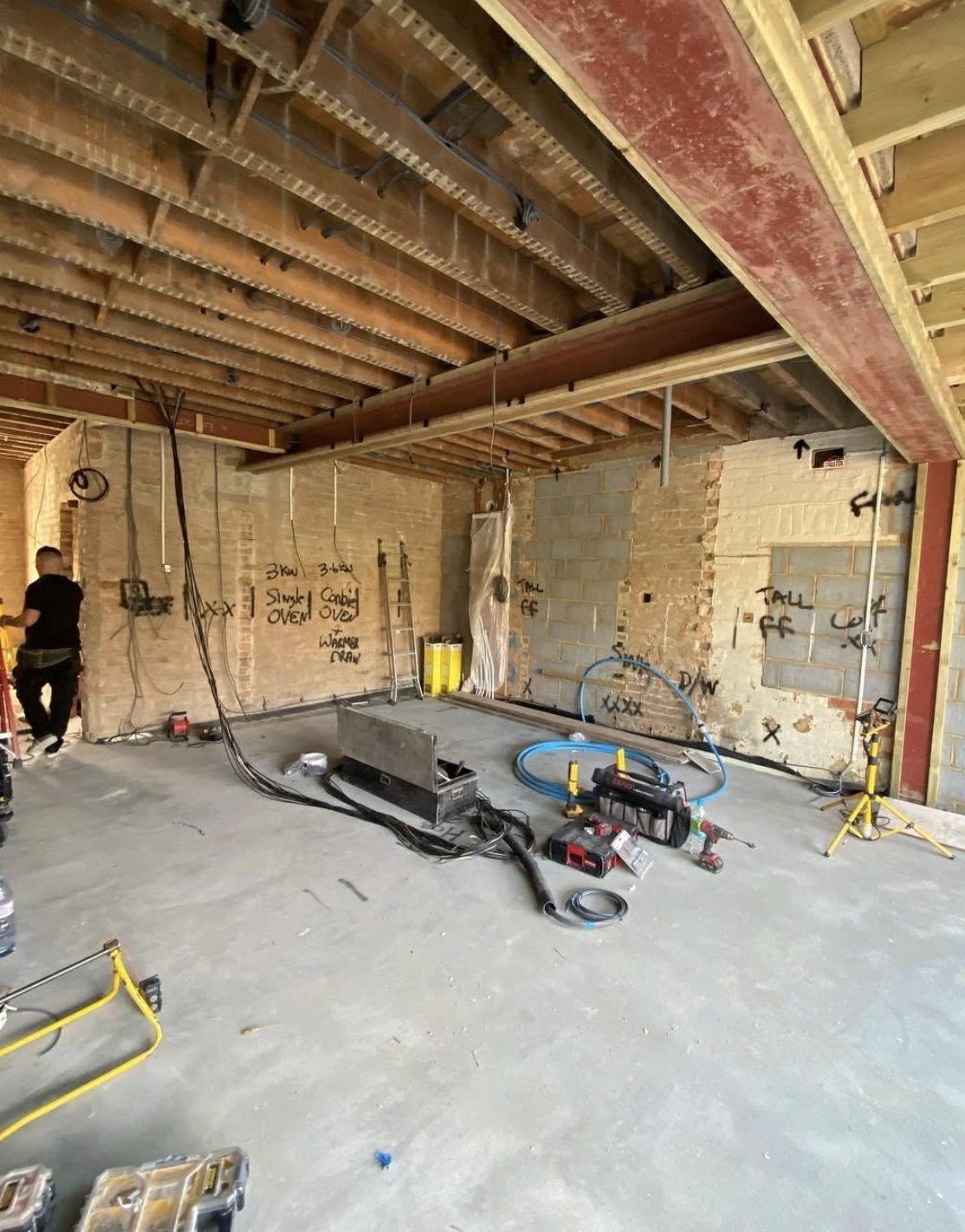 First fix wiring running through floor joists on a York renovation